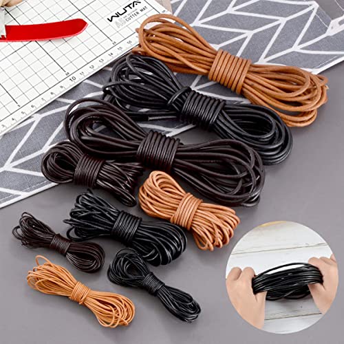 WUTA Cowhide Round Leather String Cords: Genuine Leather String for Jewelry Making Bracelet Necklace Beading Making Lanyards DIY Crafts(Brown, 1.5mm x 11 Yards) - size: 1.5mm x 11 yards, style: Brown
