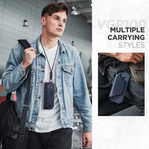 VULKIT Portable Leather Eye Glasses Case for Women & Men, Slim Sunglass Case, Unisex Eyeglass Case - color: Ink Navy With Lanyard