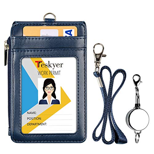 Teskyer ID Badge Holder with Retractable Lanyard, Lanyard Wallet, Blue - color: Blue #02, size: 3.1" x 4.7"