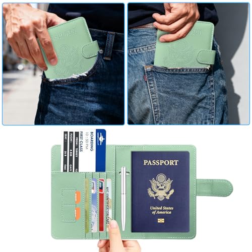 Passport Holder Cover, ACdream Protective Premium Leather RFID Blocking Wallet Travel Case for Passport/Credit Card/Air Ticket, - color: **Agave Green