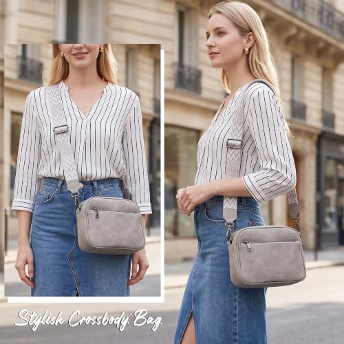 TANTOMI Small Crossbody Bag for Women, Vegan Leather Handbags Shoulder Bag for Travel, Cross Body Purse with Adjustable Strap - color: Gray
