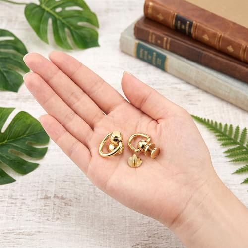 4 Pcs D Rings for Purse, Brass Ball Studs Rivets Small D Ring with Screw Back Rotatable Strap Hardware for Handbag Dog Collar Leather Purse Craft Bag Hardware Repair DIY Accessories (Gold)