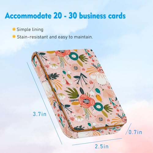 Business Card Holder, PU Leather Printing Business Card Case Pocket with Magnetic Shut, Portable Business Card Carrier Holder for Women or Men (Flower-Pink) - color: Flower-Pink