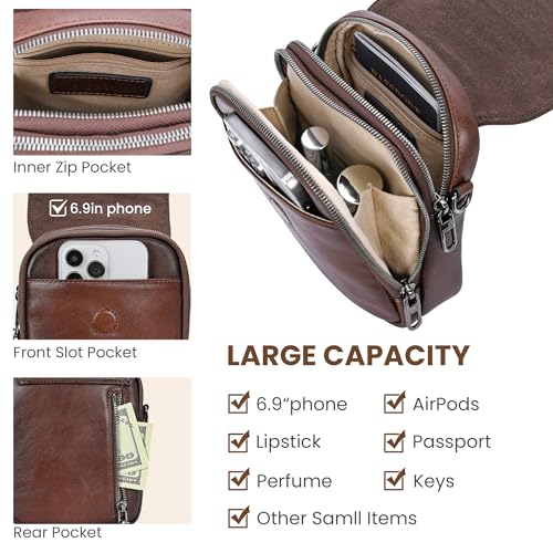 HESHE Small Leather Crossbody Bag for Women RFID Phone Purse with Card Slot - color: Retro Coffee