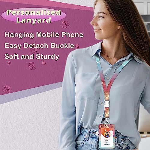 ID Badge Holder with Lanyard,Retractable ID Badge Card Holders Detachable Neck Lanyard Strap with Badge Reel and Vertical ID Holder for Nurse Students Teachers Office Staff(Marble Cyan Red Golden) - color: Marble Cyan Red Golden
