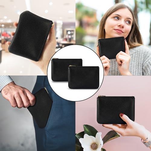Chelmon PU Leather Coin Purse Pouch Change Holder Small With Zipper for Men Women 2 PCS Set (Black&Black) - color: Black&Black