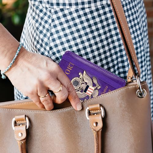 TOURSUIT RFID Blocking Passport Holder, Leather Travel Wallet, Purple - color: Purple