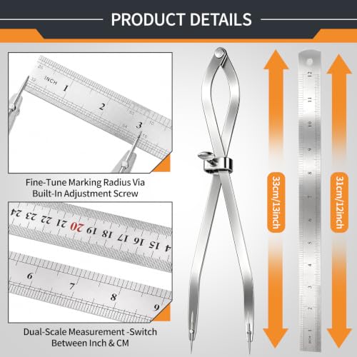 12-inch Radius Divider Tool Scribing Compass for Wood Leather Metal Marking - size: 12inch-1PCS