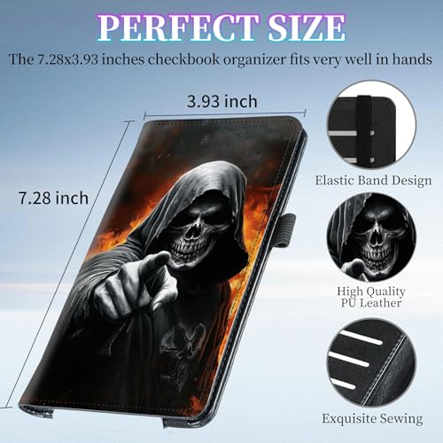 Checkbook Cover for Duplicate Checks,Slim Durable RFID Blocking Checkbook Credit Card Holder for Personal and Business Checks-Black Robe Skull - color: Black Robe Skull