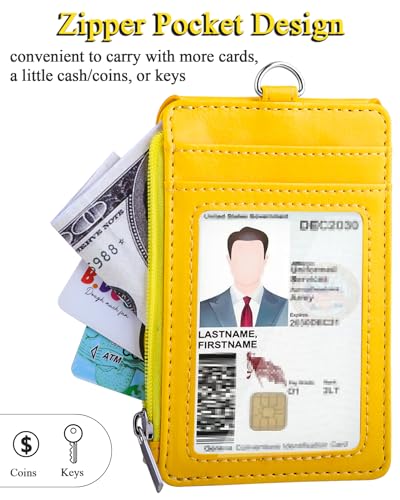 Teskyer ID Badge Holder with Lanyard, Lanyard Wallet, Bright Dark Pink - color: Bright Yellow, size: 3.1" x 4.7"