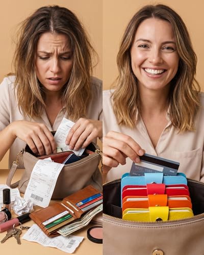 4-Pack Credit Card Holder with 24 Transparent Card Sleeves | PU Leather, Credit Card Wallet & Business Card Organizer for Purse, Gift Card Holder and Card Organizer Set for Men & Women
