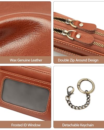 TFKGS Credit Card Holder for Women RFID Wallet Leather Womens Wallet with Zipper Blocking Keychain Card Accordion Wallets Gifts for Women Brown - color: 1-Brown