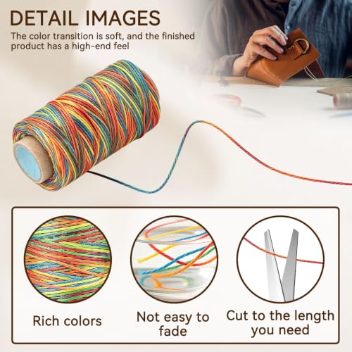 Leather Sewing Waxed Thread String, 150D 820.2ft 1mm Waxed Polyester Cord Hand Stitching Cord Wax Cord for Bracelet Making, Book Binding, Jewelry Making, Leather Sewing - color: Colorful