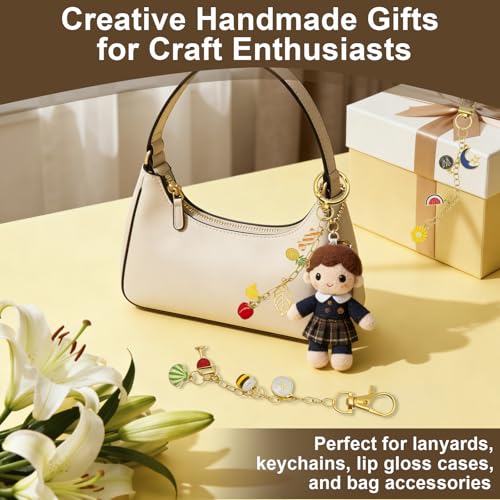 Aucscott Lip Gloss Charms Keychain Making Kit, Make Your Own Keychain Kit for Girls - DIY Jewelry Craft Kits with A-Z Letter Charms for Custom Key Chain Lipgloss Lip Balm Purse Bag Handbag - color: Gold - 263Pcs Kit