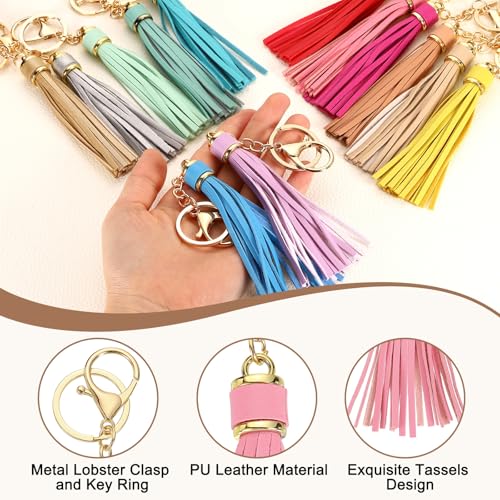 uxcell Leather Keychain Tassels, Women Tassel Bag Charm with Lobster Clasp Key Ring for Handbag Purse - color: Pink