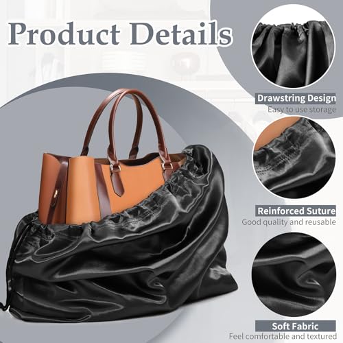 Ersmak 6 Pack Dust Bags for Handbags - Black Silk Dust Cover Bag for Purses Shoes - Satin Drawstring Dustproof Bags for Travel Storage - 19.7 x 15.7 In - color: Black, size: 19.7 x 15.7 In