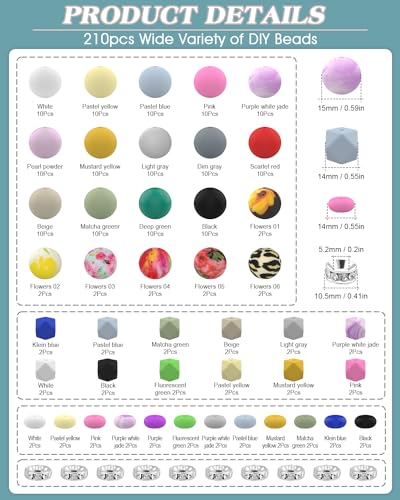 Skalamio 246Pcs Silicone Beads for Keychain Making Kit,15mm Silicone Beads - color: Floral