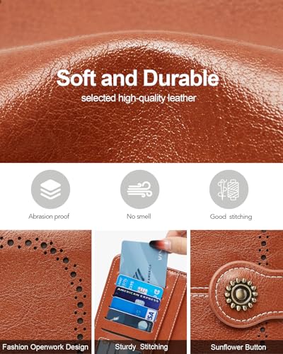 TFKGS Wallet for Women RFID Blocking Leather Large Capacity Card Holder Ladies Phone Clutch Travel Long Purse Wristlet | RFID Blocking - color: 2-Upgrade-Wax-Brown