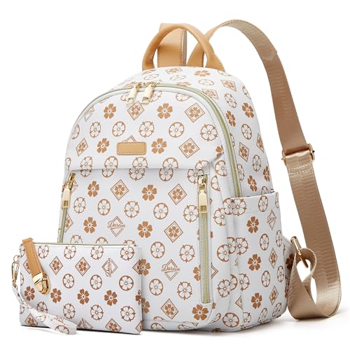 Makes Mini Backpack for Women, Small Casual Backpacks Daily Travel Bag 2pcs | Small Bookbag,Work Travel School PU Leather Shoulder Bag Mochilas Para Mujer Rucksack Gifts for Lady Girls Mother Wife - color: Beige Flower