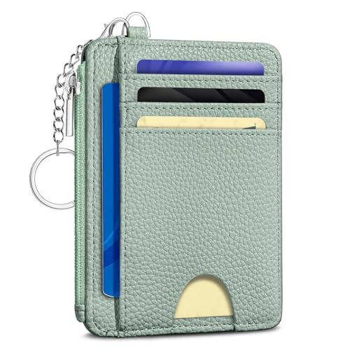 Kelvoris Credit Card Holder Small Wallet Women, Slim RFID, Green | Keychain, Zipper Coin Pocket, Front Pocket Thin Travel Card Case, Minimalist, 6 Card Slots, 1 ID Window, Ladies Gifts Woman - color: Solid Green
