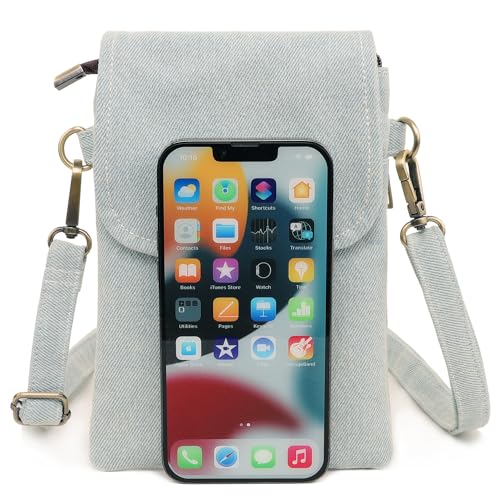 SILKAREA Vintage Embroidered Canvas Flip Small Crossbody Bag Cell Phone Pouch for Women Wristlet Wallet Bag Coin Purse - color: Denim Blue-a