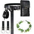 Renaissance Belt Pouch Medieval Pirate Costume Accessories Set for Cosplay | Viking Faux Leather Waist Bag, Skirt Hike Clips, Perfect for Women and Men Ren Faire, LARP, Fantasy, Halloween - color: Black-E