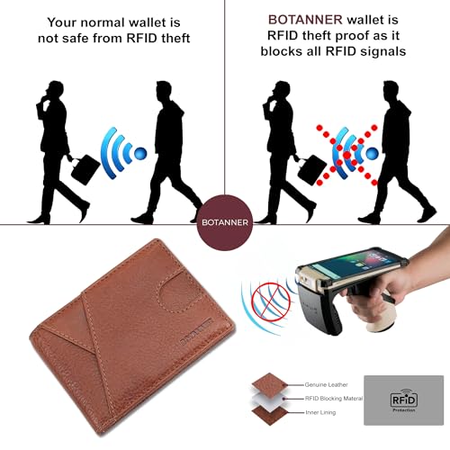 Genuine Leather Mens Bifold Wallet RFID Blocking 7 Credit Card Slots 1 ID Window 1 Section for Bills 2 Additional Slots | Tan - color: Tan, size: 7 Card + 1 ID