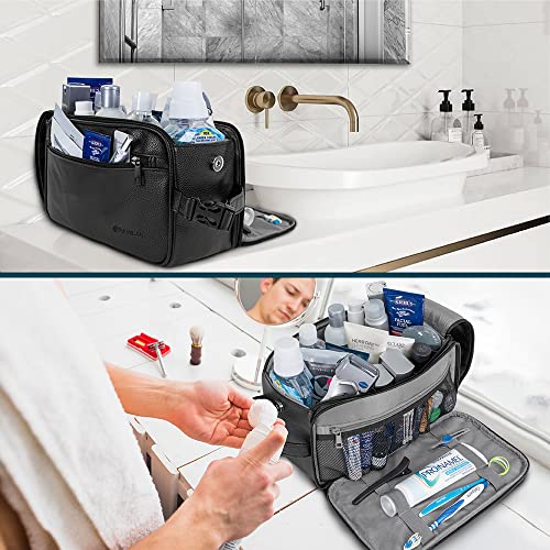 PAVILIA Toiletry Bag for Men, Travel Essentials Shaving Dopp Kit, Mens Travel Bag Toiletries Organizer Case for Grooming, PU Leather Water Resistant Cosmetic Bag Pouch (XL, Black) - color: Black, size: Extra Large (12x6x7)
