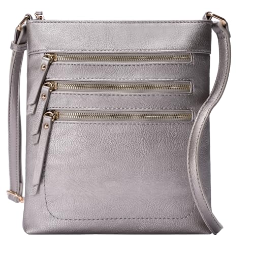 Solene Crossbody Bag Functional Multi Pocket Messenger Purse Top Zip Closure Shoulder Handbag With Adjustable Strap - color: Lt. Pewter