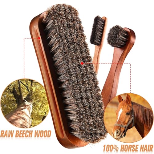 4-Piece Shine Shoes Brush Kit, Dauber Applicators Horse Hair Brush with Microfiber Cloth for Leather Shoes Boot Care Clean