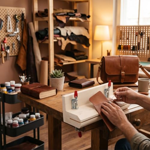Leather Stitch Leather Sewing Clamp, Wooden Leather Holder Hand Stitch Assistant for DIY Leathercraft Belts Bags, Wooden Table Clamp Stitching Tool