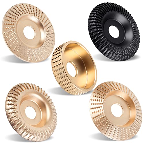 Pomsare 5PCS Angle Grinder Wood Carving Disc Set, Polishing Wheel Pad Sanding Disc for Wood, Stump Grinder Tool Grinding Shaping Disk, Cutting Wheel for 4 1/2 Angle Grinder Attachments Rotary Tool