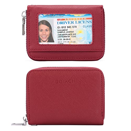 GOIACII Wallets for Women RFID Blocking Ultra Slim Real Leather Credit Card Holder Clutch - color: Z-Red