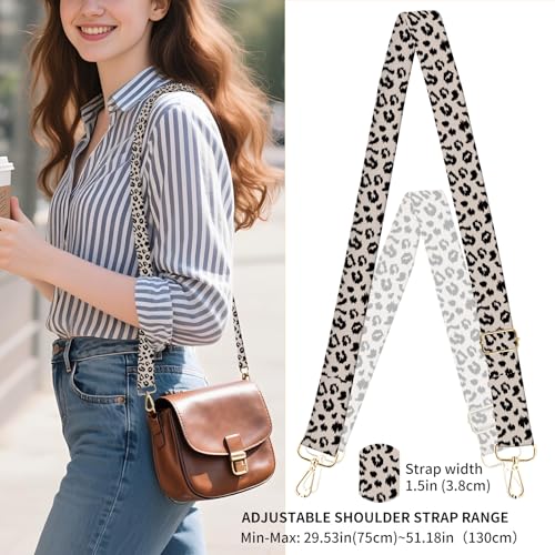 Purse Strap Replacement Crossbody 1.5" Wide Bag Strap, Adjustable Shoulder Straps for Women Handbags - color: Luxury Grey Leopard