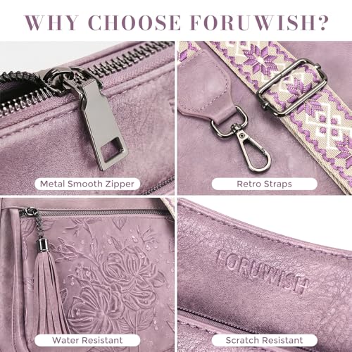 Crossbody Bags for Women, Medium Vegan Leather Purses | Large Capacity Multi-Pocket Embossed Shoulder Bag with Boho Strap for Daily Travel - color: Purple