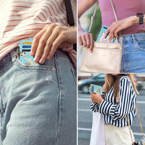 Slim Wallet Credit Card Holder, Sea Turtles, RFID Wallet Women Cute Small Front Pocket Wallet With Zipper, PU Leather Thin travel RFID Blocking Card Case ID Window,Ladies Gifts - color: Sea Turtles