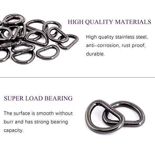 Swpeet 150Pcs 5/8 Inch - 15mm Black Multi-Purpose Metal D Ring Semi-Circular D Ring for Hardware Bags Ring Hand DIY Accessories (Gun-Black, 5/8 Inch) - color: Gun-black, size: 5/8 inch