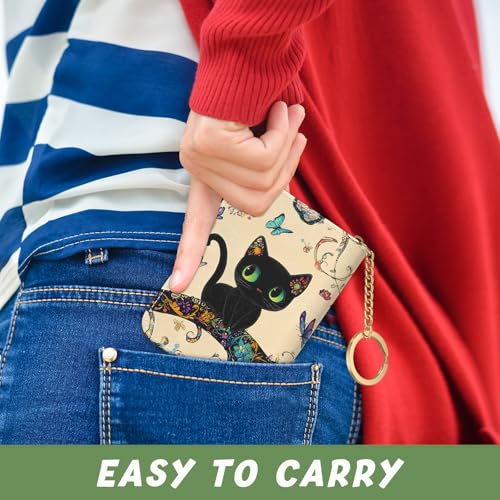 Credit Card Holder for Women, Small RFID Wallet Slim Leather Card Case - color: B-Cute Cat02, size: Keychain