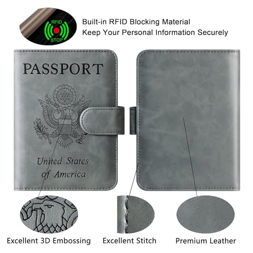 LOHASLIFE Passport Holder for Travel, Rfid Blocking Passport Cover Wallet - color: 120#Grey