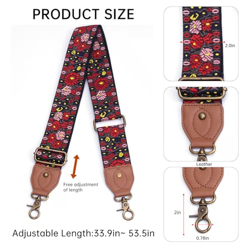 Purse Strap Replacement Crossbody Adjustable Bag Strap Retro Jacquard Embroidery Wide Shoulder Strap for Women Handbags - color: Giant Red Flower