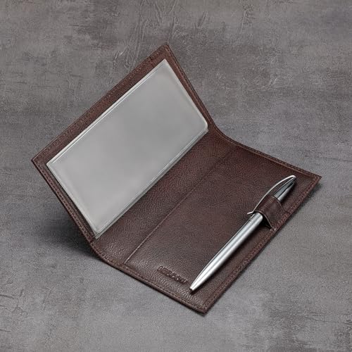 HISCOW Leather Checkbook Cover for Duplicate Checks with Pen Holder - color: Coffee Vegetable-Tanned Leather