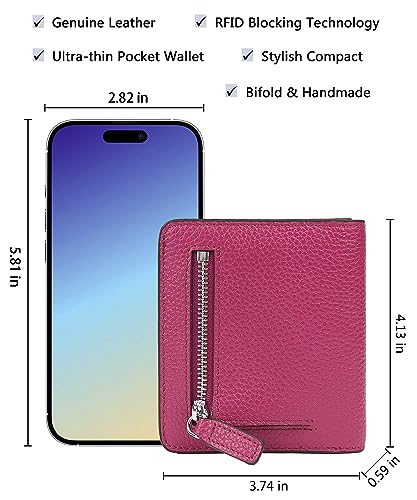 Small Leather Wallet for Women, Ladies Credit Card Holder RFID Blocking Women's Mini Bifold Pocket Purse - color: Purple Rfid Blocking