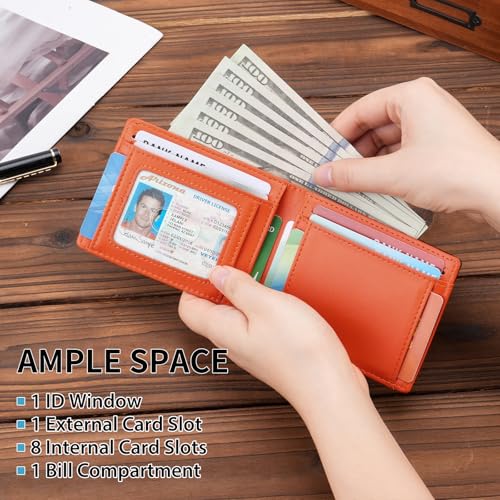 FALAN MULE Slim Wallet for Men Rfid Blocking Leather Minimalist Front Pocket Mens Wallet - color: Ma-Black with orange