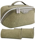 BOYATU Travel Makeup Bags Cosmetic Organizer Bag: 3 Pcs Set Large Capacity Make up Bag with Compartments - Waterproof Leather Toiletry Bags with Handle for Women (A-Green) - color: A-Green