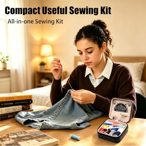 Lingletu 56-Piece Sewing Kit for Adults, Compact Emergency Sewing Box with Zipper Repair Tools, Small Sewing Supplies & Accessories for Home, Travel & Quick Stitch Solutions