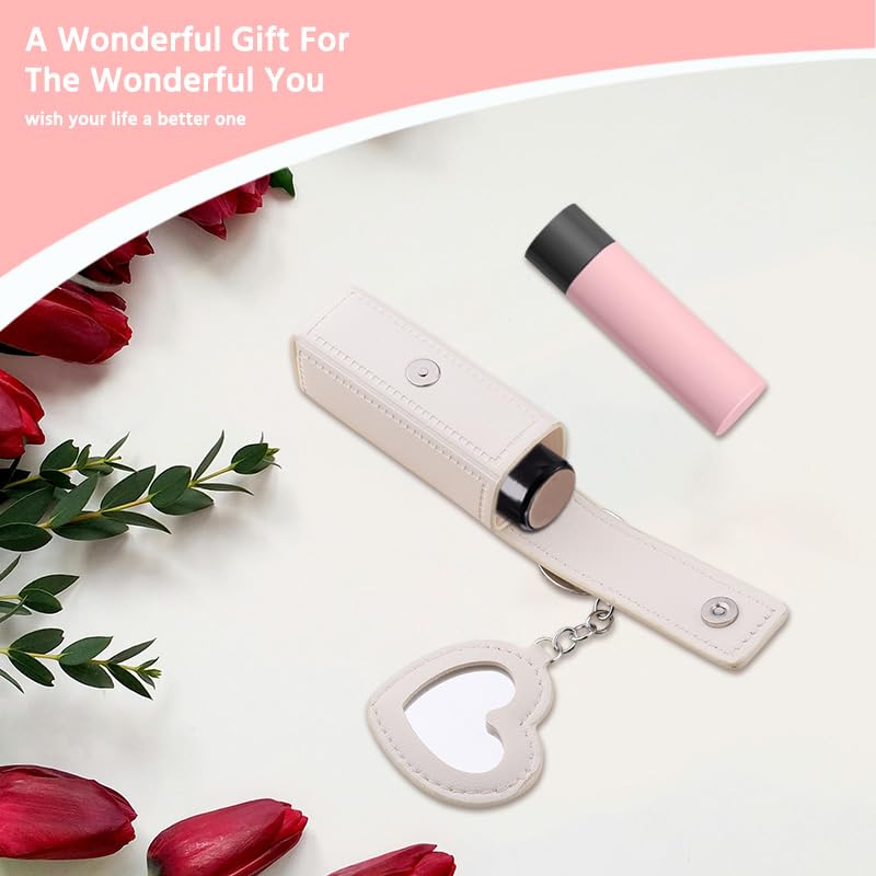 Sisadodo Lip Oil Lipstick Case with Mirror Lip Oil Lipstick Holder Key Chain for Car Keys Keychains Lipstick Organizer Case - color: White3