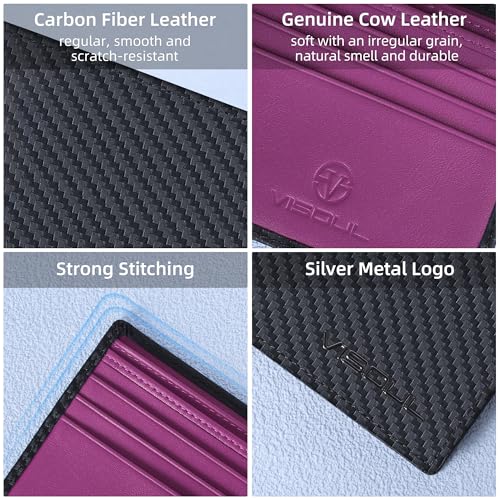 VISOUL Mens Bifold Wallet with 2 ID Windows Carbon Fiber Leather, RFID Blocking Secure Designer Billfold Wallets for Men with Two Cash Compartments (Black+Purple) - color: Black+Purple