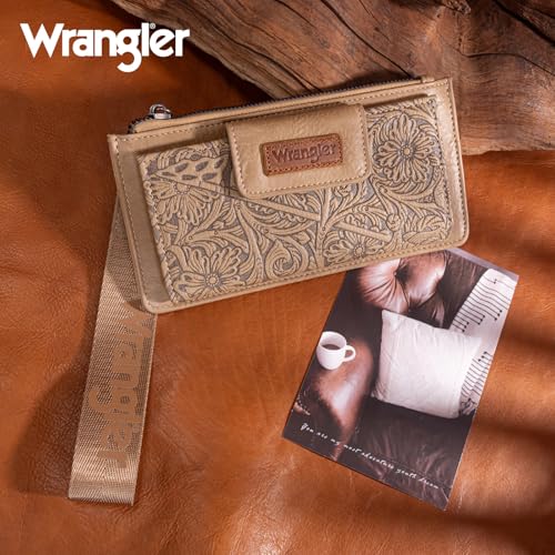 X Wrangler Western Wallet for Women Card Cases & Money Organizers Wristlet Wallet with Zipper Pocket - color: Khaki