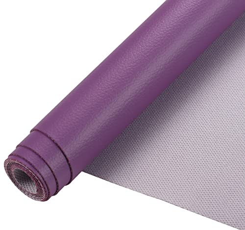 Picheng Lychee Faux Leather Fabric: 13.8" x 53" Soft Faux Leather Roll | Lychee Texture Solid Color Faux Leather Sheets Marine Vinyl for Making Crafts Leather Earrings Bows Sewing DIY (Purple) - color: Purple
