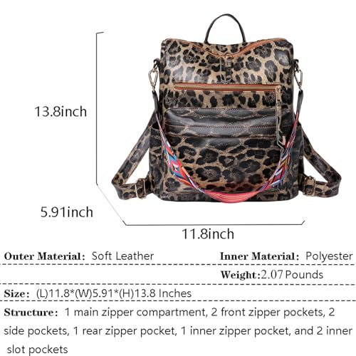 Women's Fashion Backpack Purse for Women Leather Multipurpose Design Ladies Shoulder Bag Travel bag Satchel Handbags - color: Leopard Print Brown